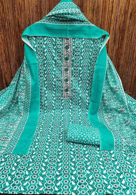 Sea Green Printed Pure Cotton Kurta Set