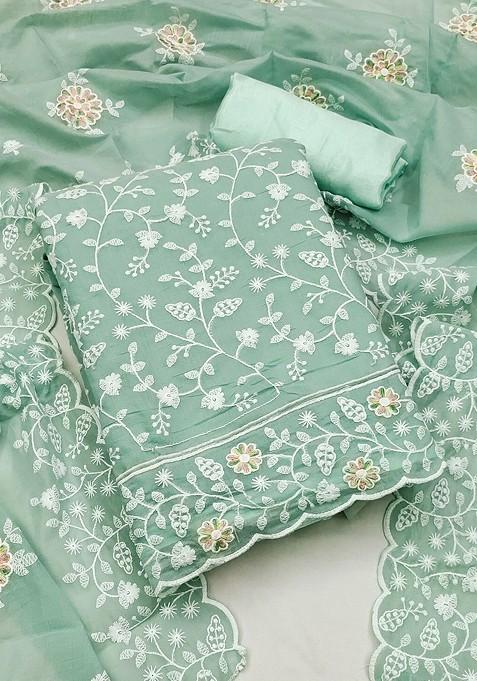 Sea Green Embroidered Poly Blend Kurta Set