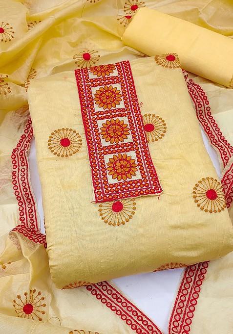 Yellow Embroidered Poly Blend Kurta Set