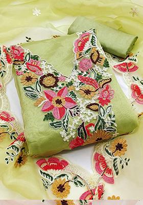 Lemon Yellow Resham Embroidered Organza Silk Kurta Set