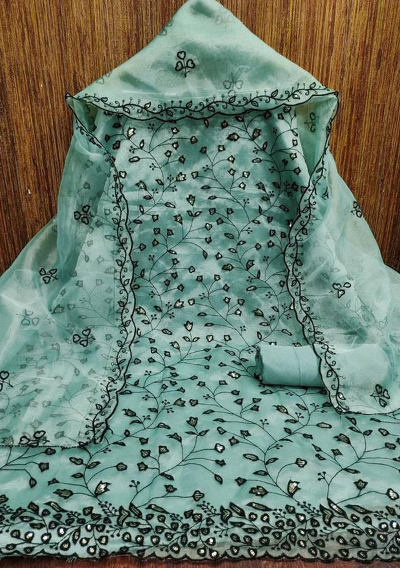 Turquoise Sequin Embroidered Organza Silk Kurta Set