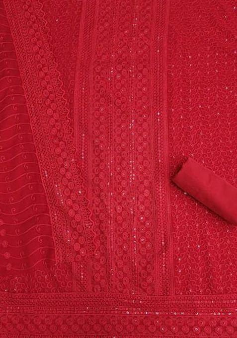 Red Sequin Embroidered Georgette Kurta Set