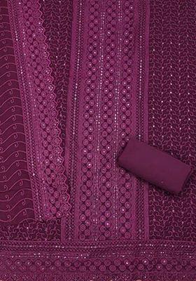 Wine Sequin Embroidered Georgette Kurta Set