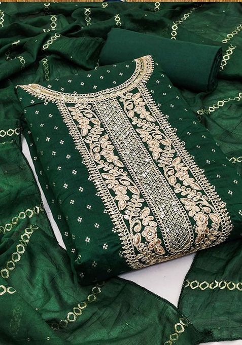 Green Butti Work Silk Kurta Set