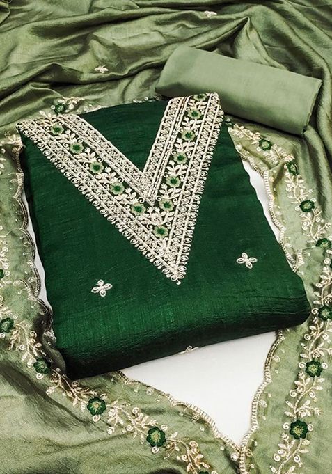 Green Sequin Embroidered Silk Kurta Set