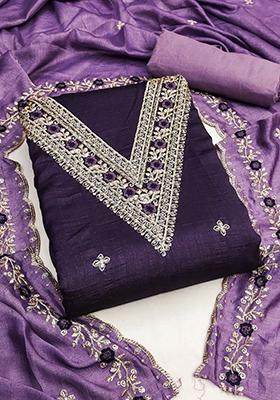 Violet Sequin Embroidered Silk Kurta Set