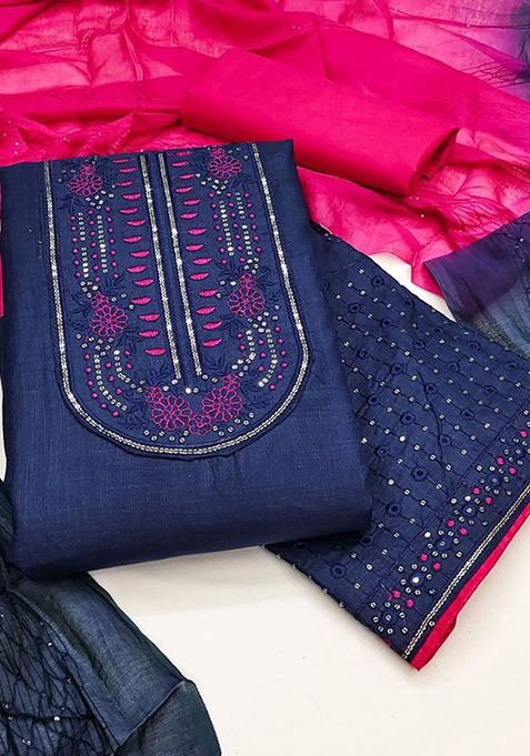 Blue Sequin Embroidered Cotton Kurta Set