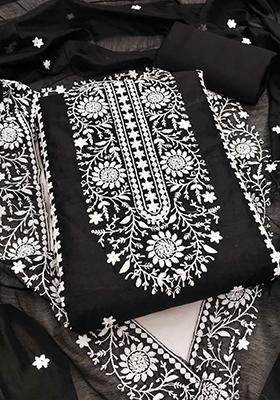 Black Sequin Embroidered Silk Kurta Set