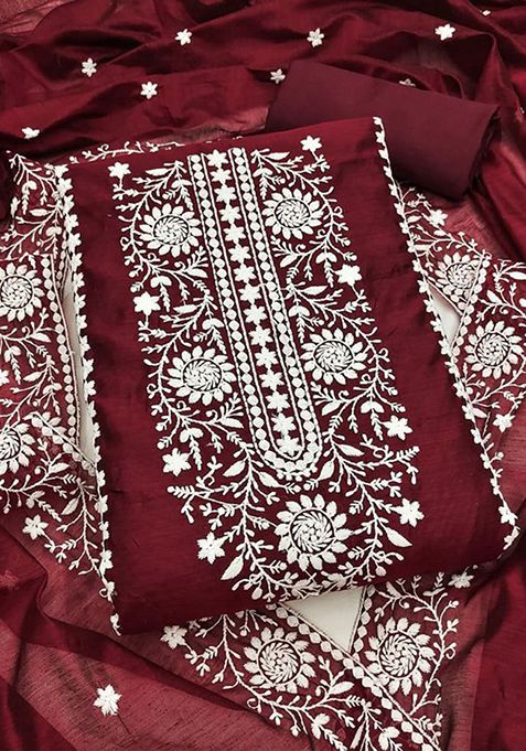 Maroon Sequin Embroidered Silk Kurta Set