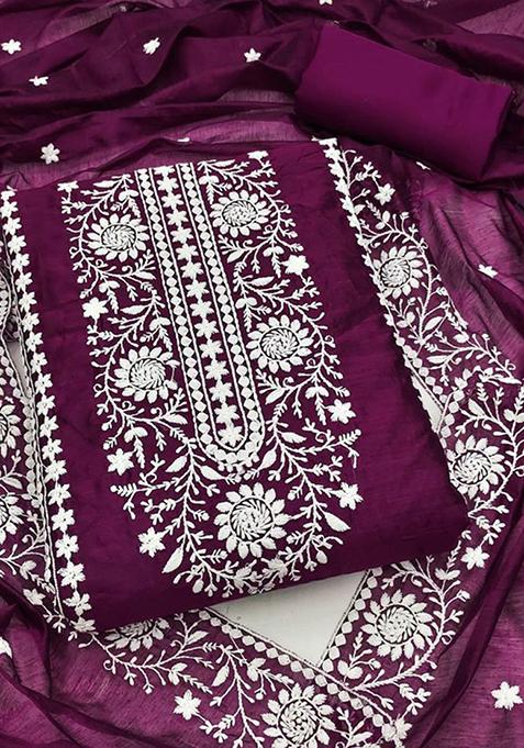 Wine Sequin Embroidered Silk Kurta Set