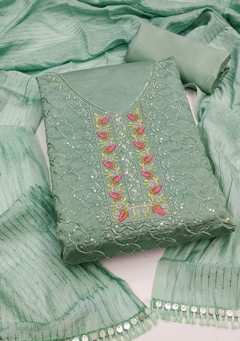 Bottle Green Sequin Embroidered Silk Kurta Set
