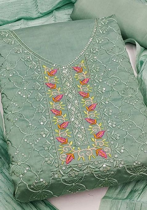 Bottle Green Sequin Embroidered Silk Kurta Set