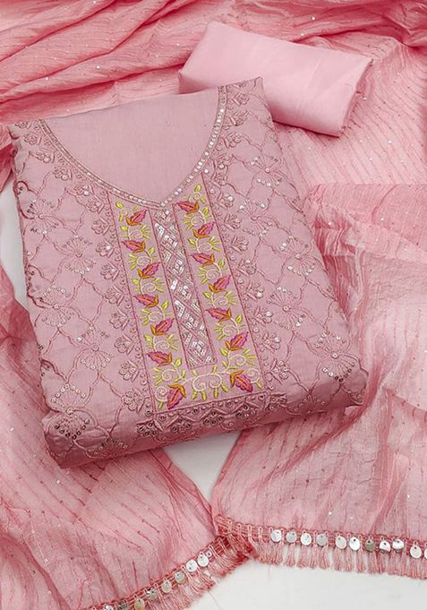 Light Pink Sequin Embroidered Silk Kurta Set