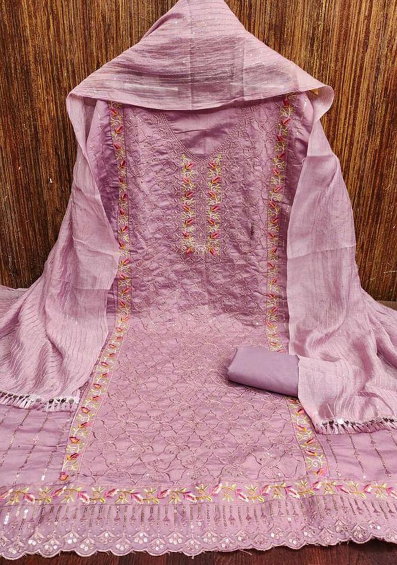 Onion Pink Sequin Embroidered Silk Kurta Set