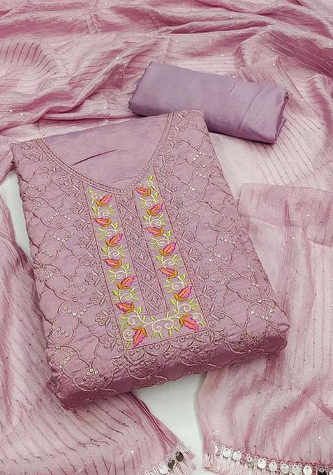 Onion Pink Sequin Embroidered Silk Kurta Set