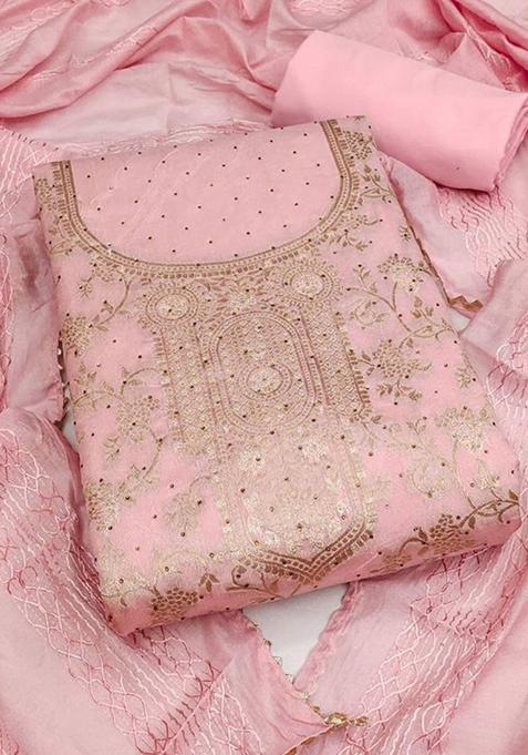 Baby Pink Jacquard Chanderi Silk Kurta Set