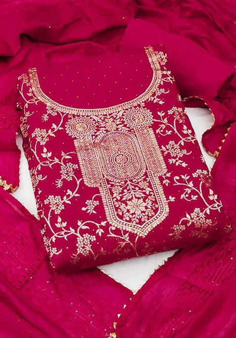 Pink Jacquard Chanderi Silk Kurta Set