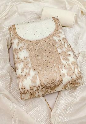 Off White Jacquard Chanderi Silk Kurta Set