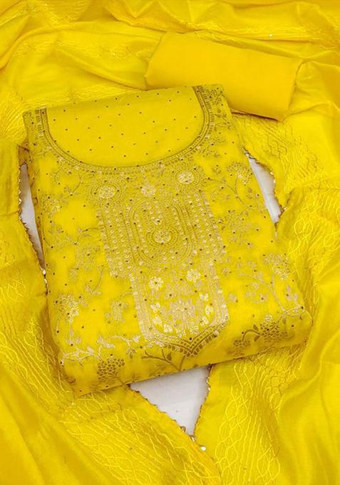 Yellow Jacquard Chanderi Silk Kurta Set