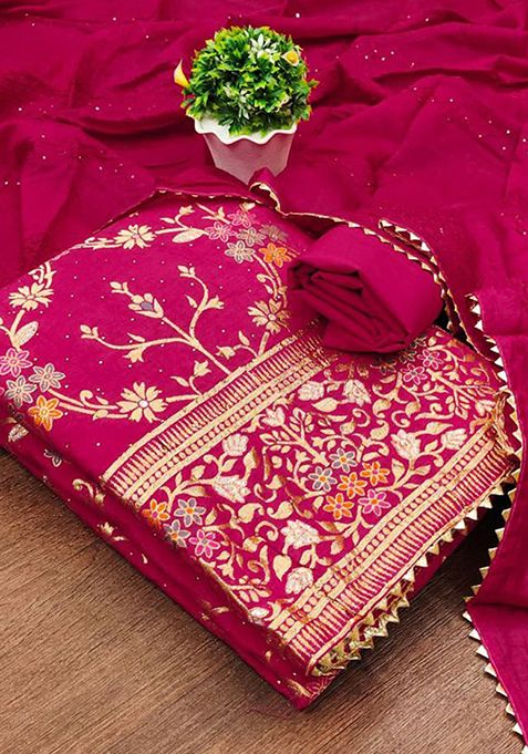 Pink Jacquard Chanderi Silk Kurta Set