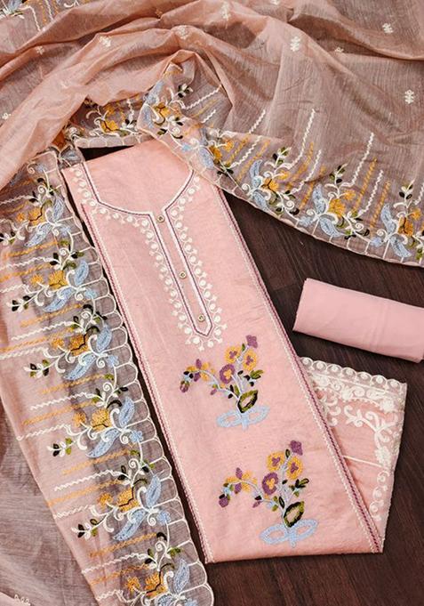 Light Peach Thread Embroidered Cotton Kurta Set