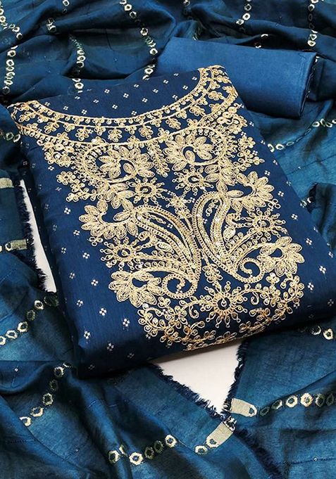 Blue Embroidered Chanderi Silk Kurta Set