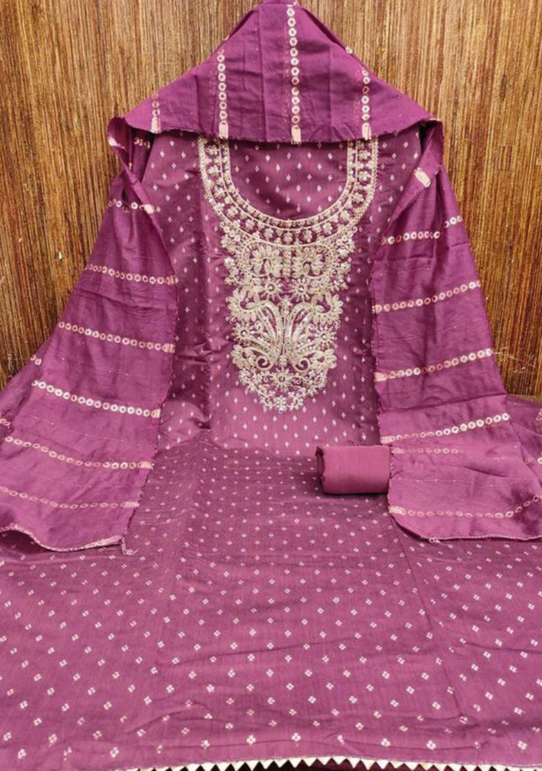 Onion Pink Embroidered Chanderi Silk Kurta Set