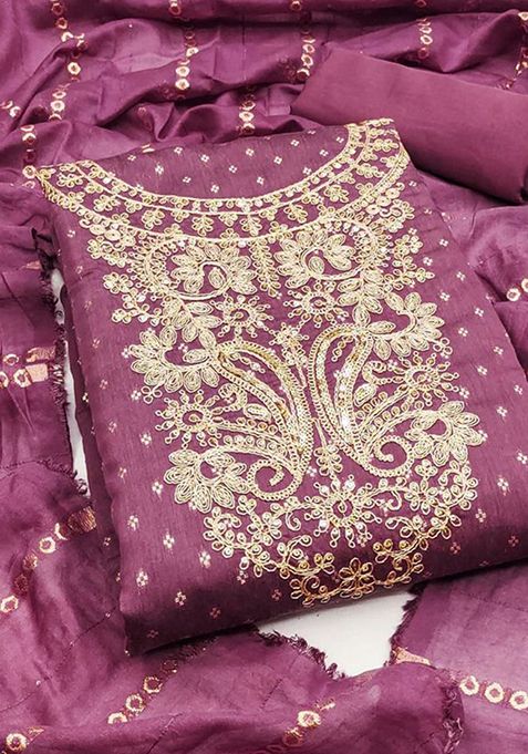 Onion Pink Embroidered Chanderi Silk Kurta Set