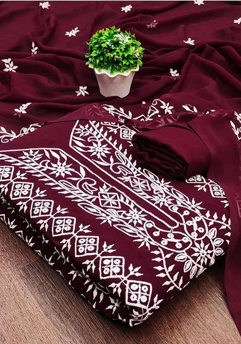 Maroon Printed Georgette Kurta Set