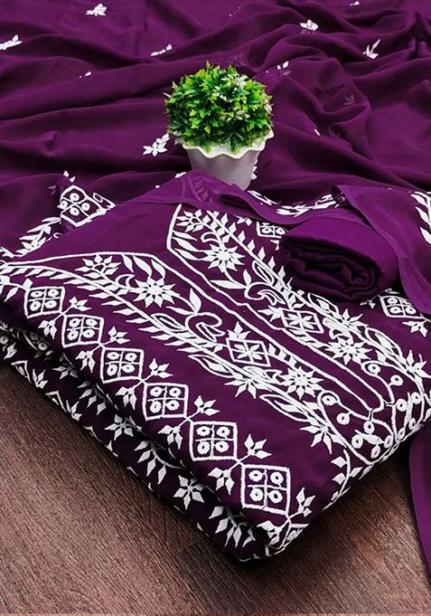 Wine Printed Georgette Kurta Set