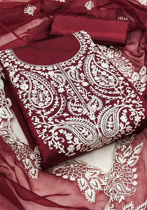 Maroon Printed Cotton Kurta Set