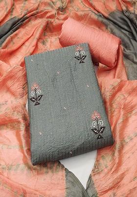 Grey Embroidered Rayon Kurta Set