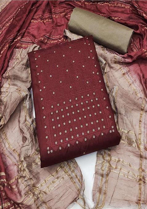 Maroon Embroidered Rayon Kurta Set