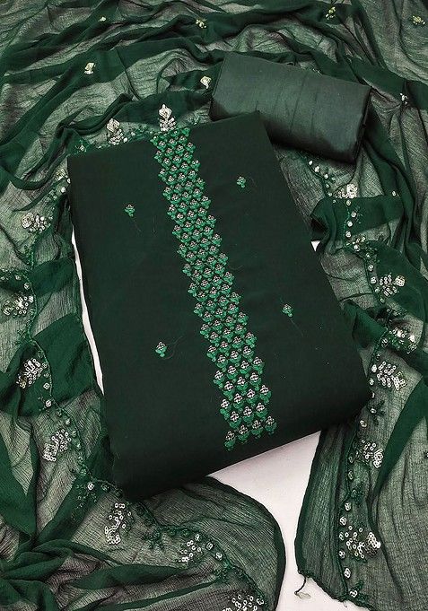 Green Floral Sequin Embroidered Cotton Kurta Set