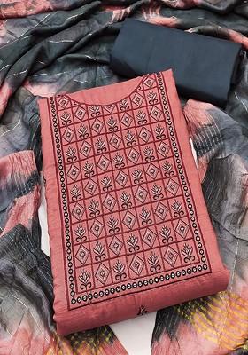 Peach Floral Sequin Embroidered Rayon Kurta Set