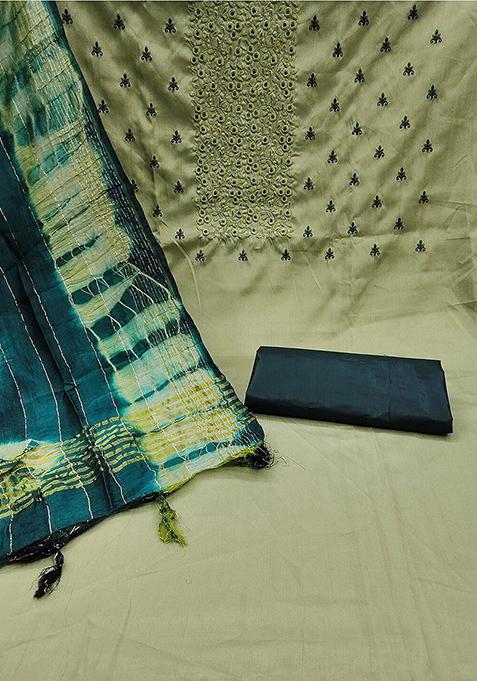 Green Floral Embroidered Rayon Kurta Set
