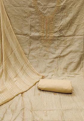 Cream Embroidered Cotton Blend Kurta Set