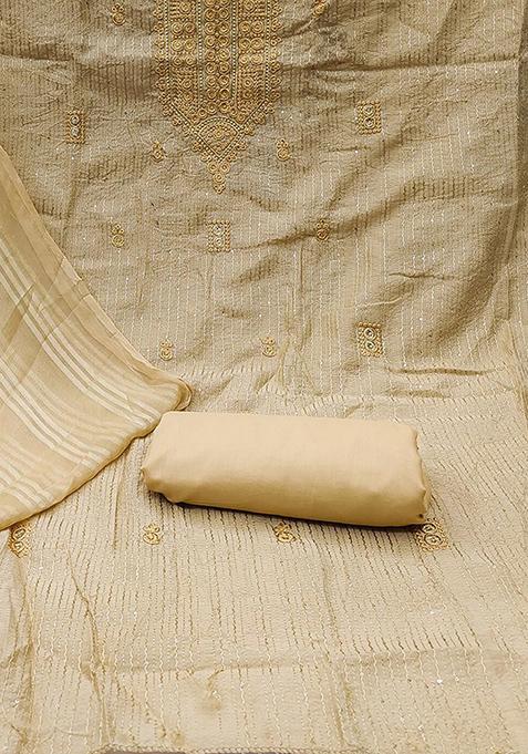 Cream Embroidered Cotton Blend Kurta Set