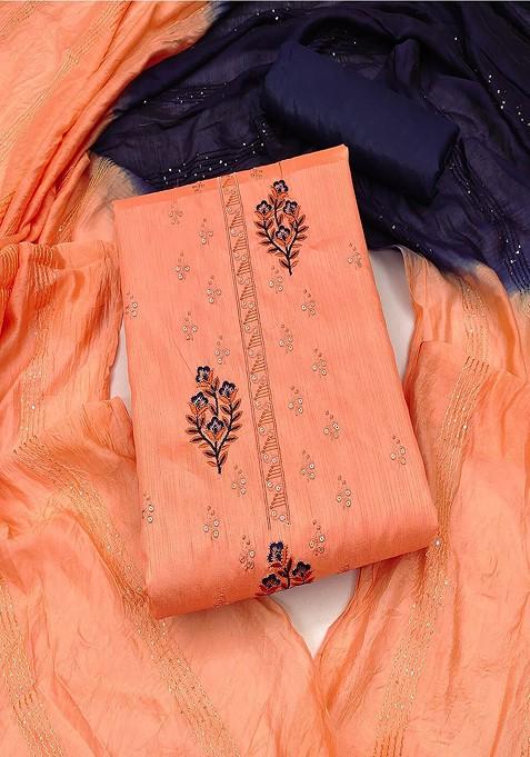 Orange Sequin Embroidered Rayon Kurta Set