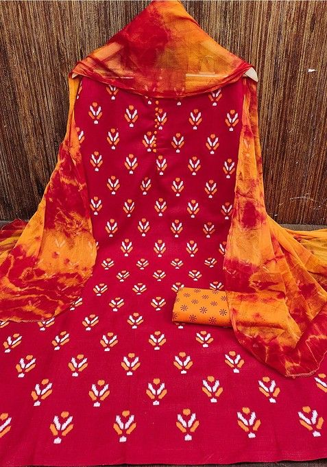 Red Ethnic Motifs Printed Rayon Kurta Set