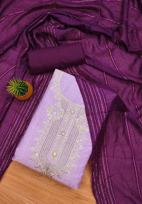 Purple Embroidered Cotton Kurta Set