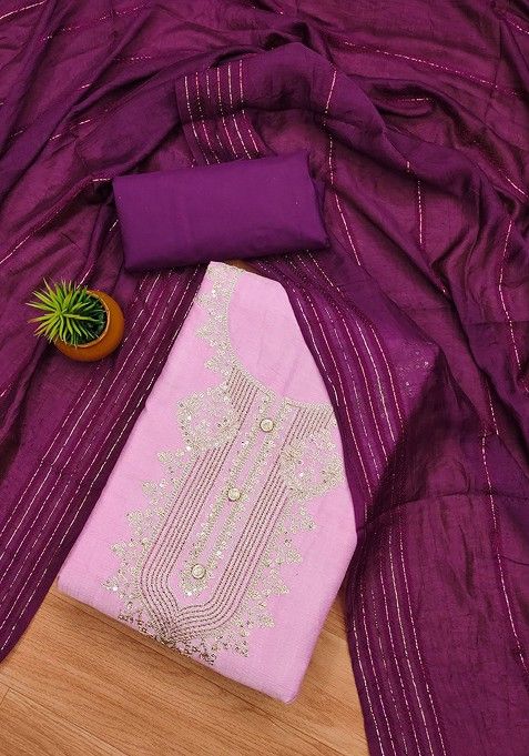 Lavender Embroidered Rayon Kurta Set