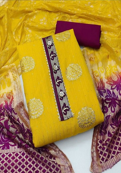 Yellow Embroidered Rayon Kurta Set