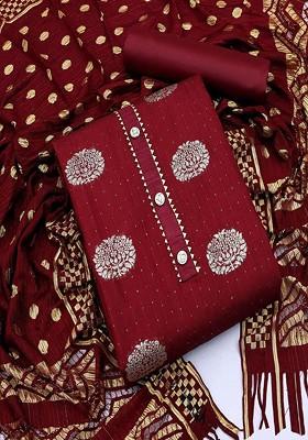 Maroon Embroidered Cotton Kurta Set