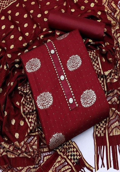 Maroon Embroidered Cotton Kurta Set