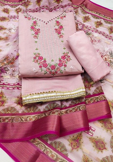 Pink Embroidered Georgette Kurta Set