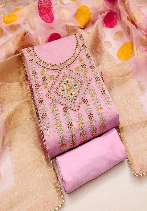 Pink Embroidered Cotton Kurta Set