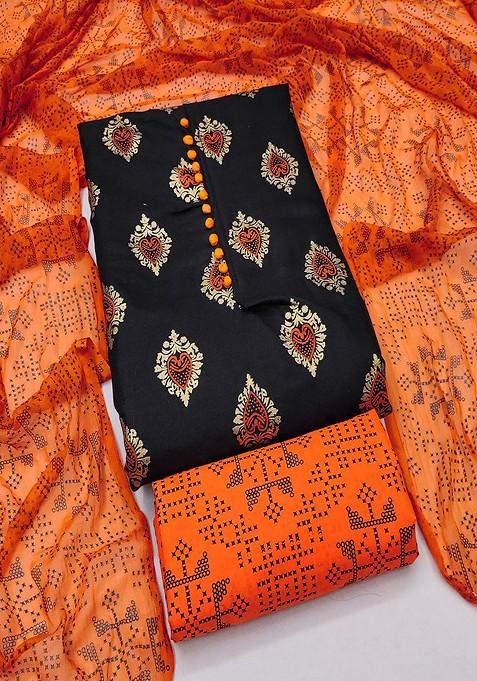 Orange Printed Cotton Kurta Set