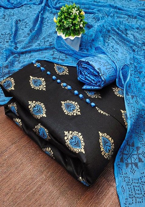 Blue Printed Cotton Kurta Set