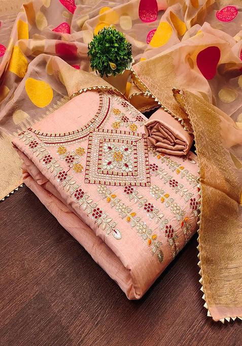 Peach Embroidered Cotton Kurta Set